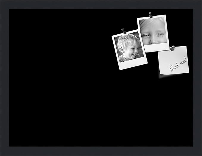 PinPix 20x15 Inch Cork Bulletin Board. This Decorative Framed Pin Board Comes with Solid Black Design and a Satin Black Frame. Ideal for Home Office Decor or Message Board (PinPix-622)-DeskLoop Office