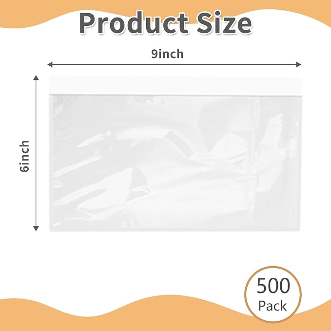6" x 9" Shipping Label Sleeves Plastic Envelopes Self-Adhesive Top Loading - Image 2
