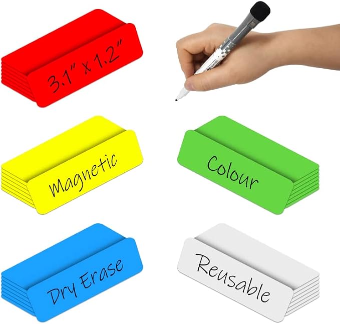 Dry Erase Magnetic Labels 3.1x1.2 Inch, Reusable Magnetic Labels by MVISUALOfficeProduct