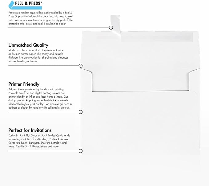 LUXPaper A7 Invitation Envelopes | Peel & Press | 5 1/4" x 7 1/4" | Brilliant - Image 3