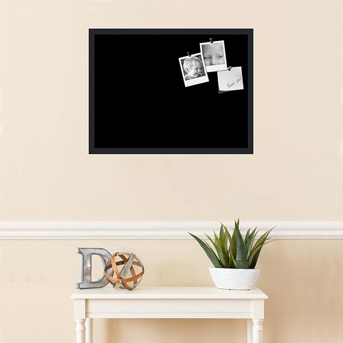PinPix 27x20 Inch Cork Bulletin Board. This Decorative Framed Pin Board Comes with Solid Black Design and a Satin Black Frame. Ideal for Home Office Decor or Message Board (PinPix-622)-DeskLoop Office