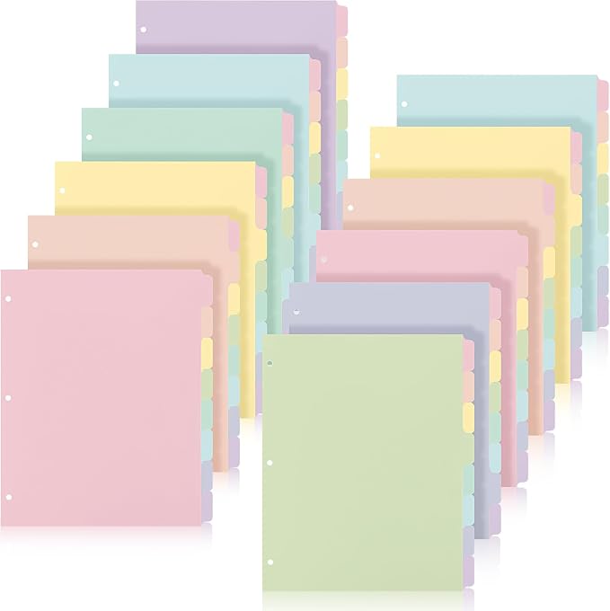 Honoson 12 Sets 8 Tab Dividers for 3 Ring Binders Plastic File 8.5 x 11 Inch by Honoson