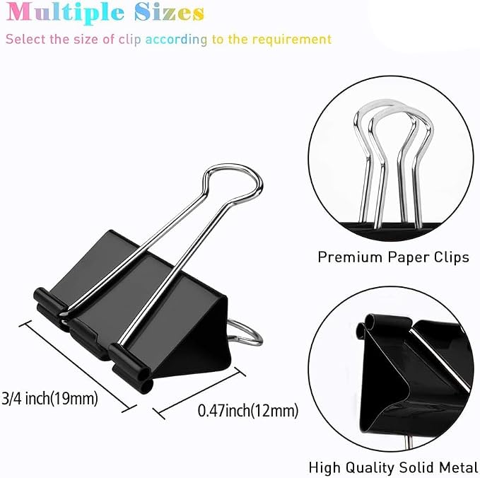 Small Binder Clips, 144 Pack, 3/4 Inch, 0.75 Inch, Standard 19mm, Metal Paper - Image 2