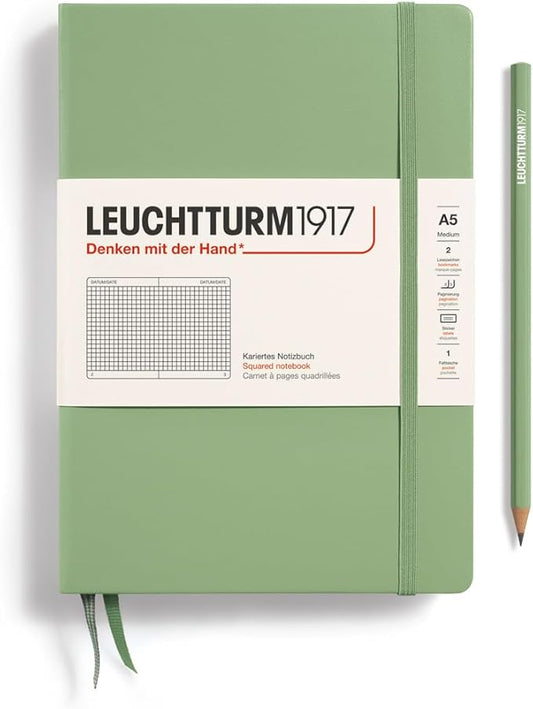 LEUCHTTURM1917 - Notebook Hardcover Medium A5-251 Numbered Pages for Writing and Journaling (Sage, Squared)-DeskLoop Office