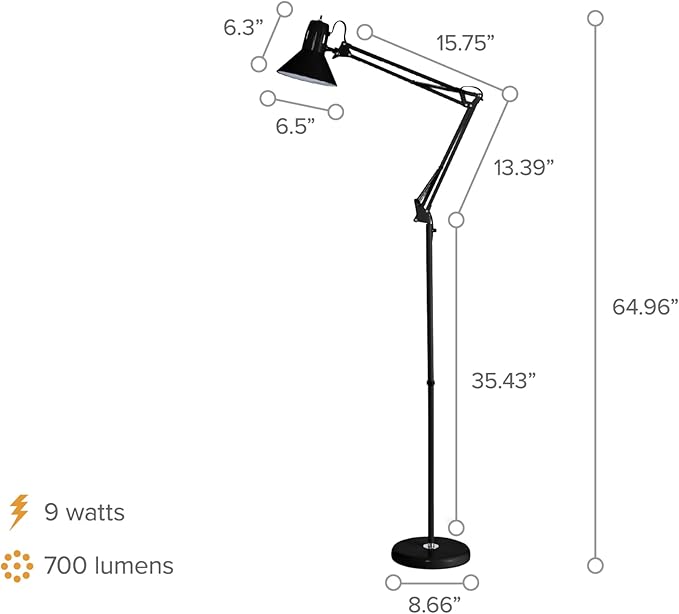 Bostitch Office VLF100F Swing Arm Metal Floor Lamp, Includes Replaceable LED - Image 4
