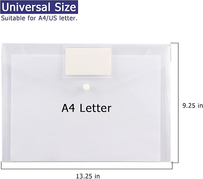 6 Pack Clear Document Folders Plastic Envelopes, A4 Size, - Image 3