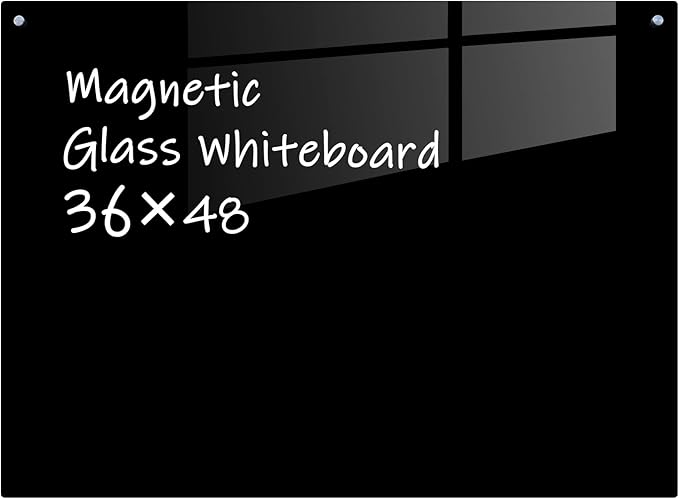 Glass Magnetic Black Board - 48 x36 Inches Frameless Dry Erase Blackboard for Wall, Wall Mounted Glass Board, Writing Board for Office, Meetings and Schools-DeskLoop Office