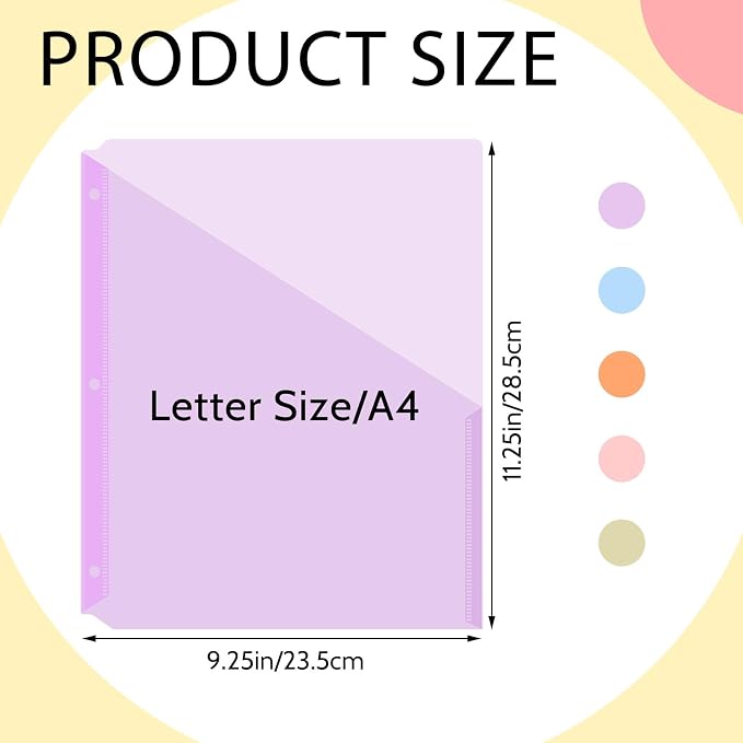Maitys 50 Pack Binder Pockets 3 Hole Punch Clear Plastic Document Folders - Image 2