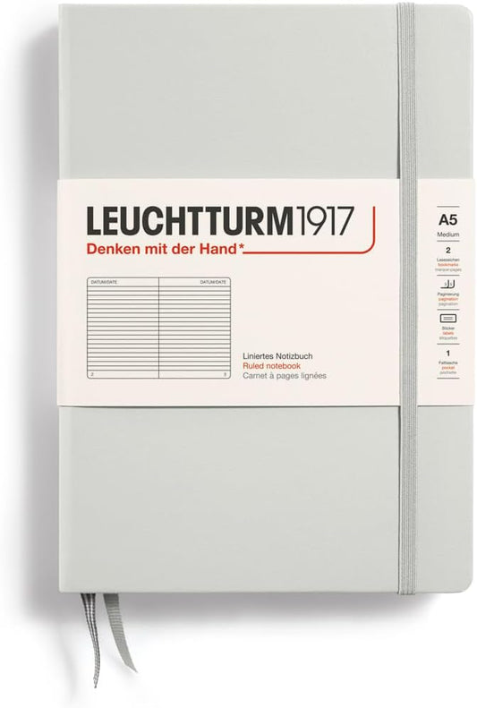 LEUCHTTURM1917 - Notebook Hardcover Medium A5-251 Numbered Pages for Writing and Journaling (Light Grey, Ruled)-DeskLoop Office