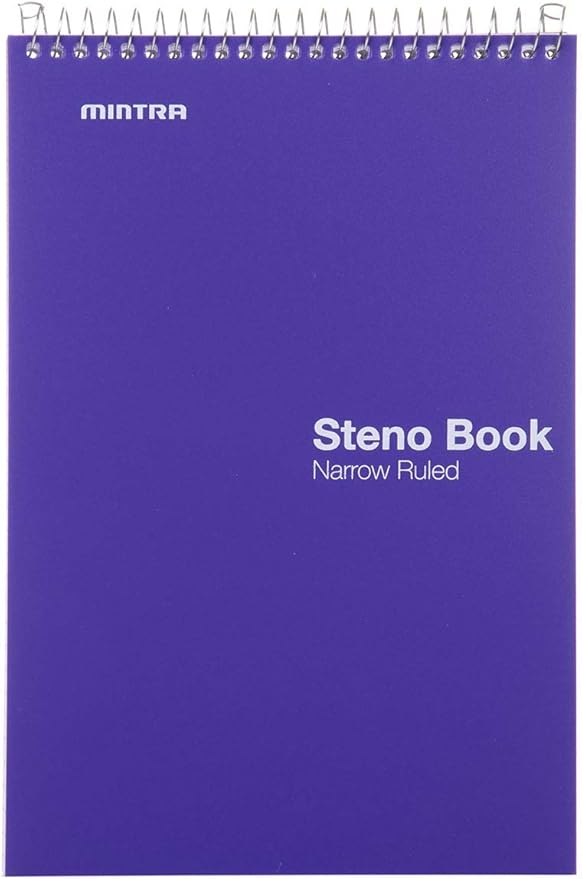 Mintra Office Steno Book - (BRIGHTS - Purp/Wht/Teal/Orange) - 6inx9in, 100 Sheets, 8 Pads/Pack, Narrow Ruled - Poly Cover, Notebook for writing notes in school, university, college, work, office-DeskLoop Office
