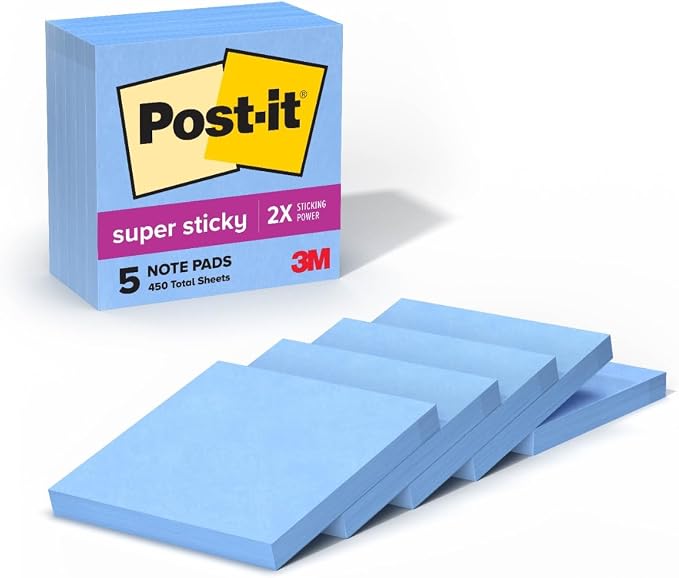 Post-it Super Sticky Notes, 3 x 3 in, 5 Pads, 90 Sheets/Pad | School Supplies by Unknown