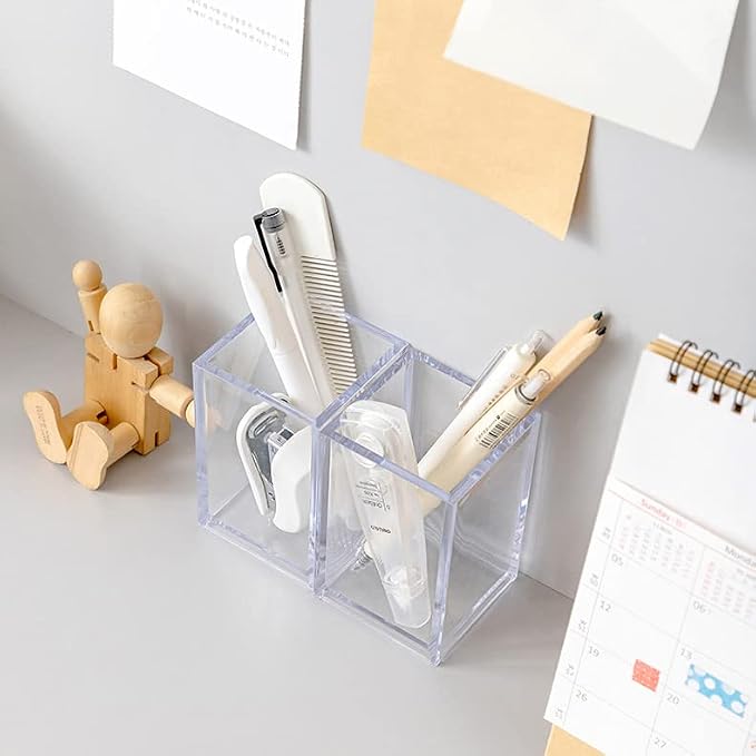 Newkita 2 Pack Clear Acrylic Pencil Pen Holder Cup, Acrylic Cosmetic Brushes - Image 3