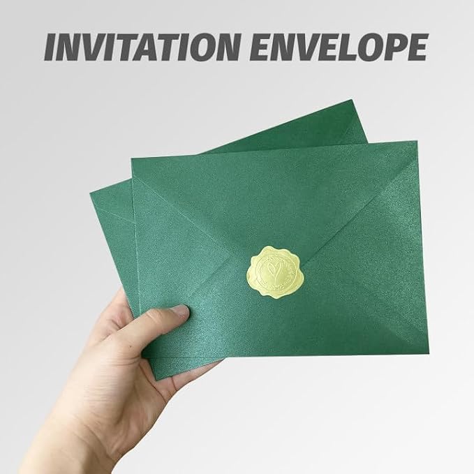 YINUOYOUJIA 50 PCS Pearl Green Envelopes A7, 5 x 7 Green Shimmer Envelopes - Image 7