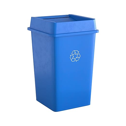 35 Gallon Blue Square Commercial Trash Can with Lid-DeskLoop Office