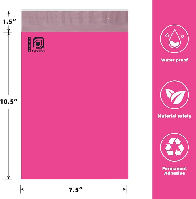 POLYSELLS 1000 pcs 7.5x10.5 Inches Pink Poly Mailers Shipping Envelopes - Image 2