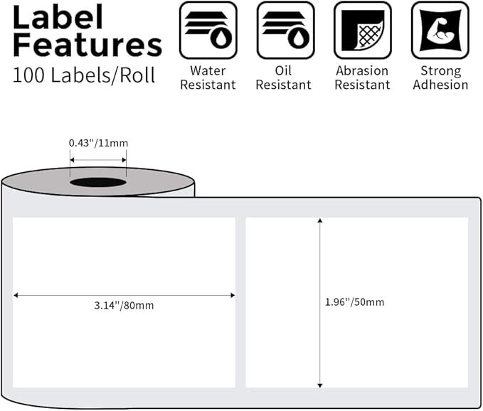 Phomemo 3 Roll 1.96" x 3.14" Multi-Purpose Thermal Label Compatible with M110/M220/M108/M250/M260/ M150/ M120/M200/M221 Printer,100 Labels/Roll,for Barcode,Name,Address,Labeling,Mailing,Business-DeskLoop Office