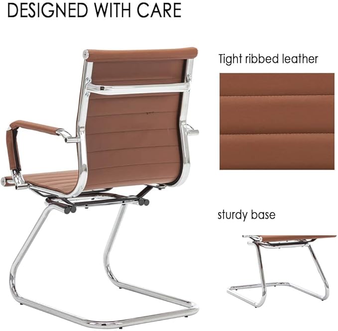 Office Desk Chair No Wheels Set of 4 PU Leather Computer Chairs Mid Back Guest Chairs for School Reception Conference Waiting Room, Cafe-DeskLoop Office