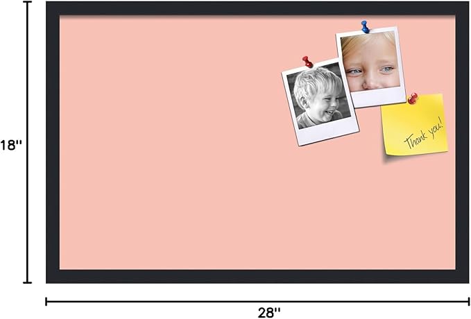 PinPix 28x18 Inch Cork Bulletin Board. This Decorative Framed Pin Board Comes with Pink Pastel Design and a Satin Black Frame. Ideal for Home Office Decor or Message Board (PinPix-1813)-DeskLoop Office