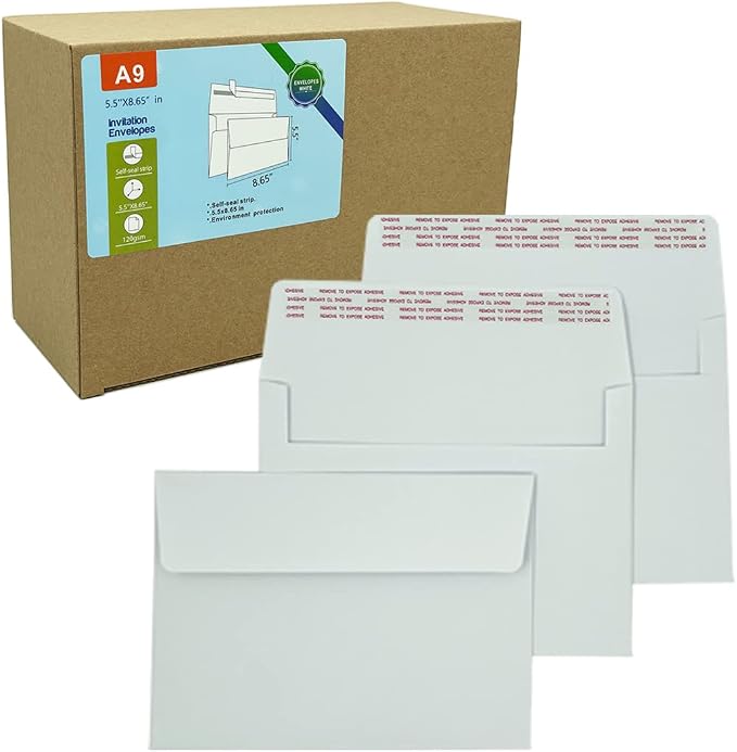 A9 Invitation envelopes（100 PCS 5.75x8.75 in ）- windowless design 120GSM white by Burasari