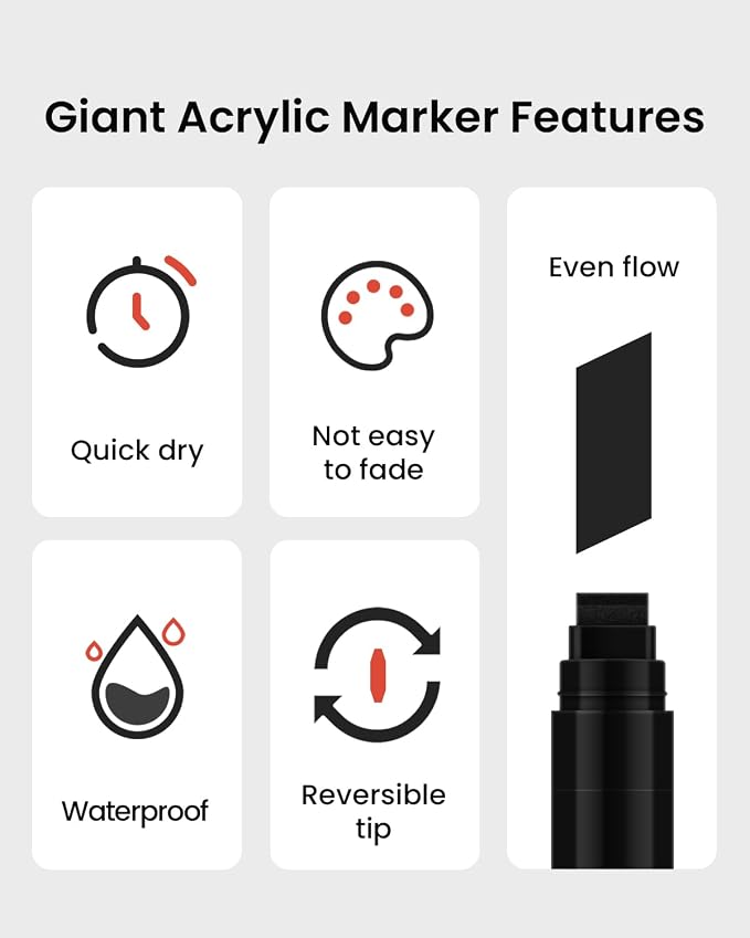 BIGTHUMB Black Poster Markers Jumbo: 5 Pcs 15mm Wide Tip Thick Acrylic Paint - Image 4