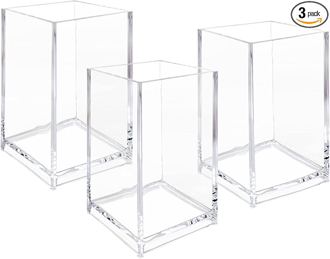 Newkita 3 Pack Clear Acrylic Cosmetic Pencil Pen Holder Cup, Desk Acrylic by Newkita