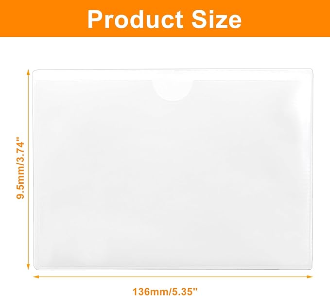 60 PCS Clear Adhesive Pockets, 3.7" x 5.3" Plastic Index Card Holder Labels - Image 2