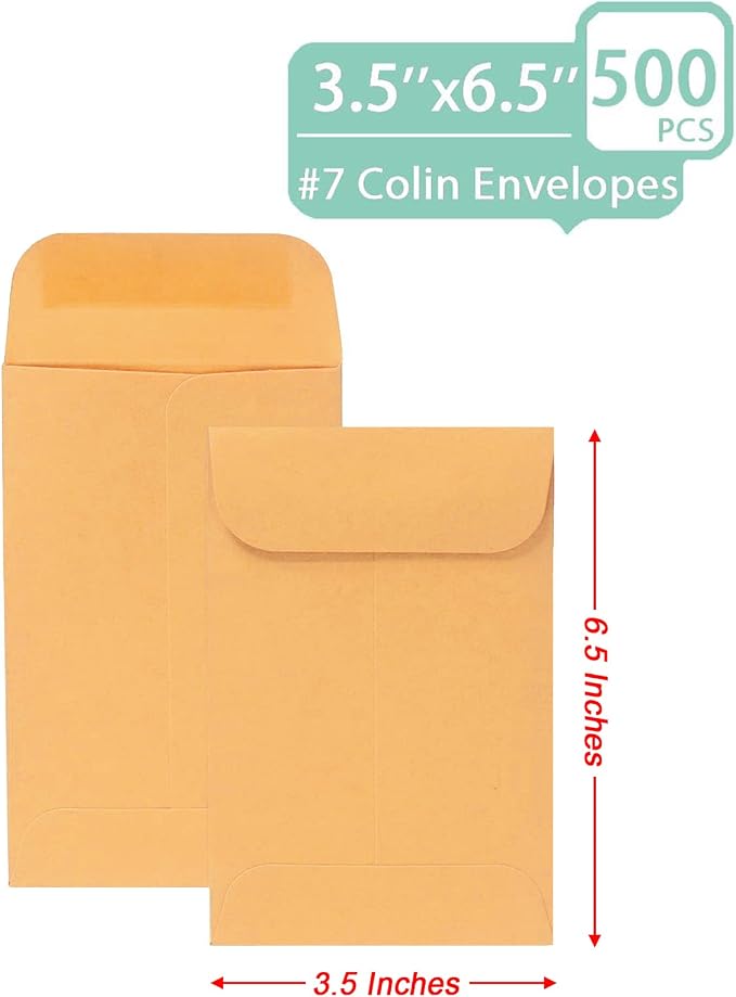 Xxcxpark 500 PCS #7 Coin Envelopes, 3.5 x 6.5 inches Brown Kraft Envelopes - Image 3