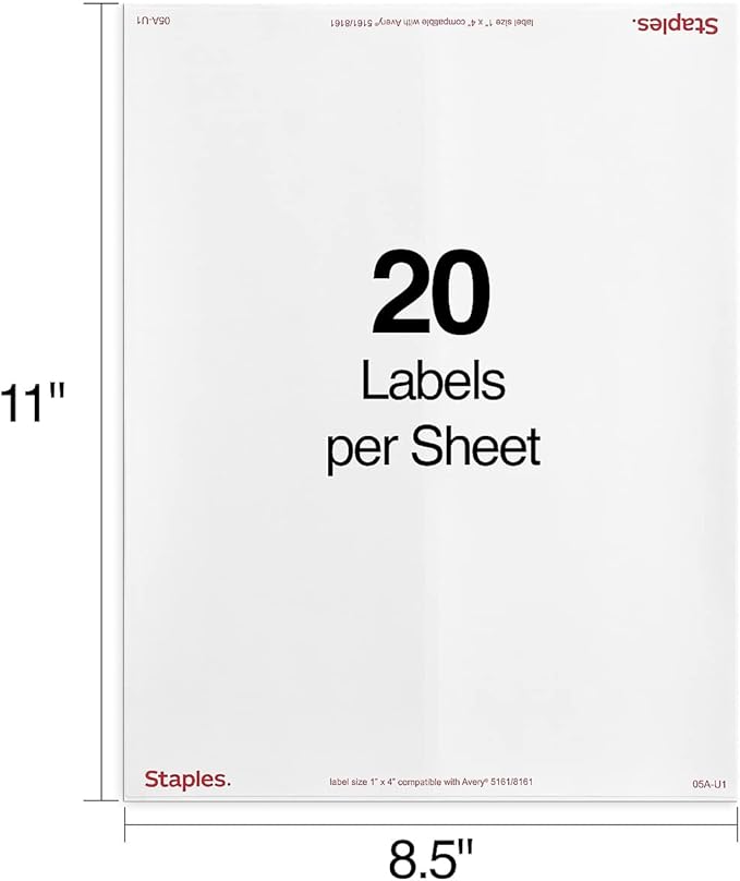 Staples® White Inkjet/Laser Address Labels 1" X 4", 5,000/Box-DeskLoop Office