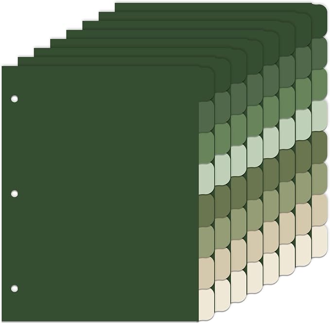 Whaline 64 Pcs/ 8 Set Sage Green 3 Ring Binder Dividers Colorful Index Dividers by Whaline