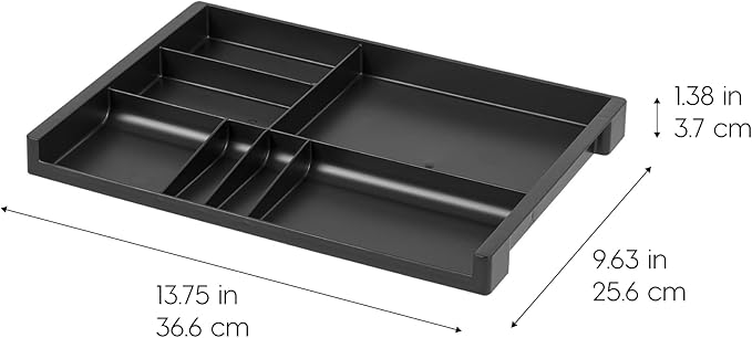 IRIS USA 14" x 10" Stacking Desktop Organizer Tray with Built-In Divider, 8 Pack, Plastic Storage Container for Stationery Art Craft Supplies Office Desk Drawer and Small Business Organization, Black-DeskLoop Office