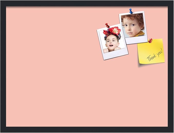 PinPix 27x20 Inch Cork Bulletin Board. This Decorative Framed Pin Board Comes with Pink Pastel Design and a Satin Black Frame. Ideal for Home Office Decor or Message Board (PinPix-1813)-DeskLoop Office