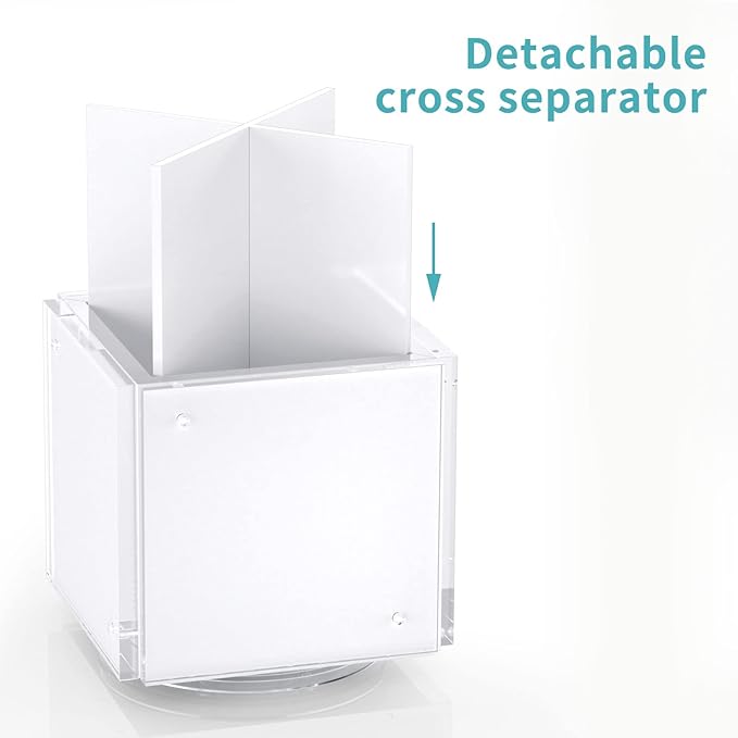 HIIMIEI Acrylic Rotating Pen Holder for Desk, Pencil Holder Picture Frame Holds 4 Family Photos of 4"x4", Desk Pen holder Organizer for Office, Classroom, Home, Kids (White)-DeskLoop Office