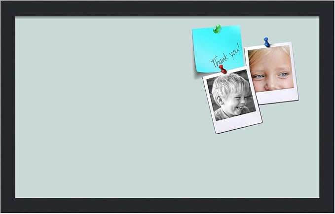 PinPix 20x12 Inch Cork Bulletin Board. This Decorative Framed Pin Board Comes with Soft Blue Design and a Satin Black Frame. Ideal for Home Office Decor or Message Board (PinPix-1814)-DeskLoop Office