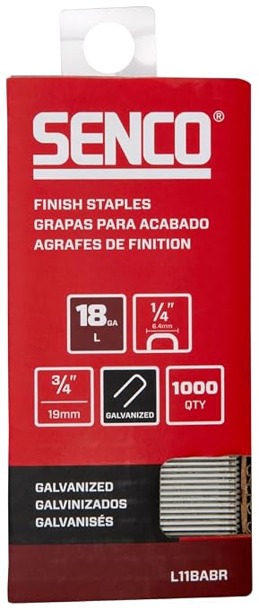 SENCO L11BABR 18 Gauge 1/4" Crown Finish Staples, 3/4" Length, Galvanized by SENCO