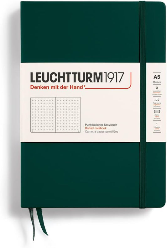 LEUCHTTURM1917 - Notebook Hardcover Medium A5-251 Numbered Pages for Writing and Journaling (Forest Green, Dotted)-DeskLoop Office