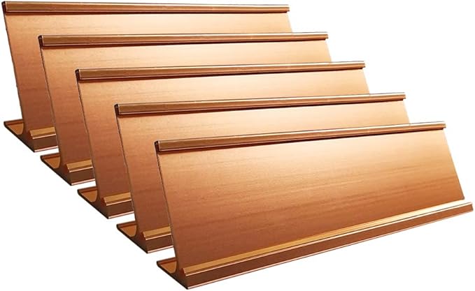 2" x 8" Aluminum Desk Name Plate Holder, Office Business Desk Sign Holder Desktop-5 Pack (Rose Gold)-DeskLoop Office