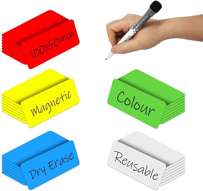 Dry Erase Magnetic Labels, 4x2 Inch, 40 Pieces in 5 Colors, - Image 2