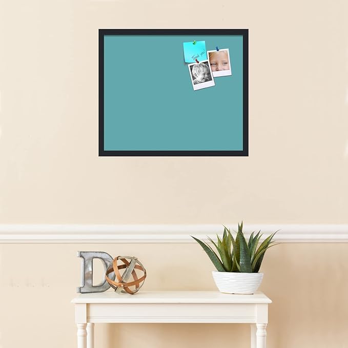PinPix 24x20 Inch Cork Bulletin Board. This Decorative Framed Pin Board Comes with Aqua Pastel Design and a Satin Black Frame. Ideal for Home Office Decor or Message Board (PinPix-1806)-DeskLoop Office