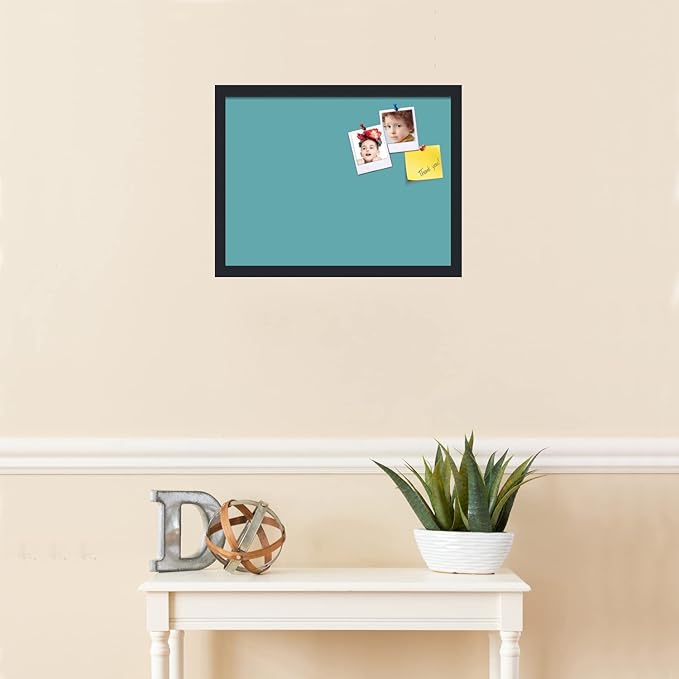 PinPix 20x15 Inch Cork Bulletin Board. This Decorative Framed Pin Board Comes with Aqua Pastel Design and a Satin Black Frame. Ideal for Home Office Decor or Message Board (PinPix-1806)-DeskLoop Office
