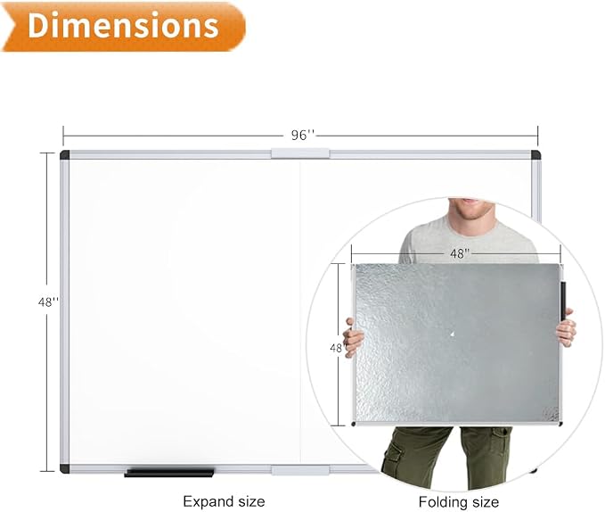 VIZ-PRO Magnetic Dry Erase Board, 96 X 48 Inches, Foldable Wall-Mounted - Image 2