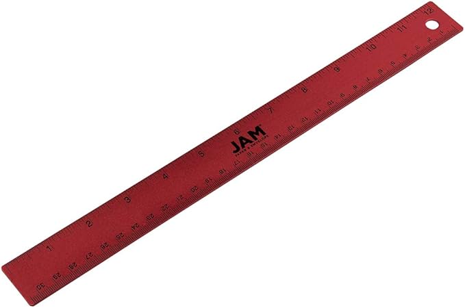 JAM PAPER Strong Aluminum Ruler - 12 Inch - Metal Ruler with Non-Skid Cork Backing - Red Metallic - Sold Individually-DeskLoop Office