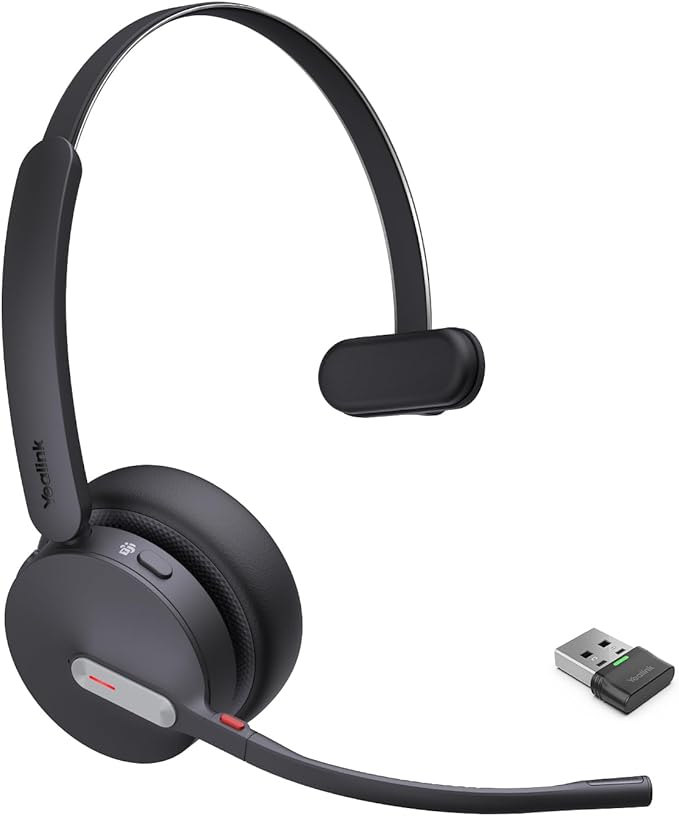 Yealink BH70 Mono Wireless Bluetooth Headset with Microphone for Work, up to 35h Talking Battery Life, 3-Mic Noise Cancellation, 91g Lightweight Microsoft Teams Certified Work Headsets for PC-DeskLoop Office