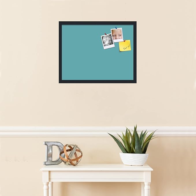 PinPix 22x17 Inch Cork Bulletin Board. This Decorative Framed Pin Board Comes with Aqua Pastel Design and a Satin Black Frame. Ideal for Home Office Decor or Message Board (PinPix-1806)-DeskLoop Office