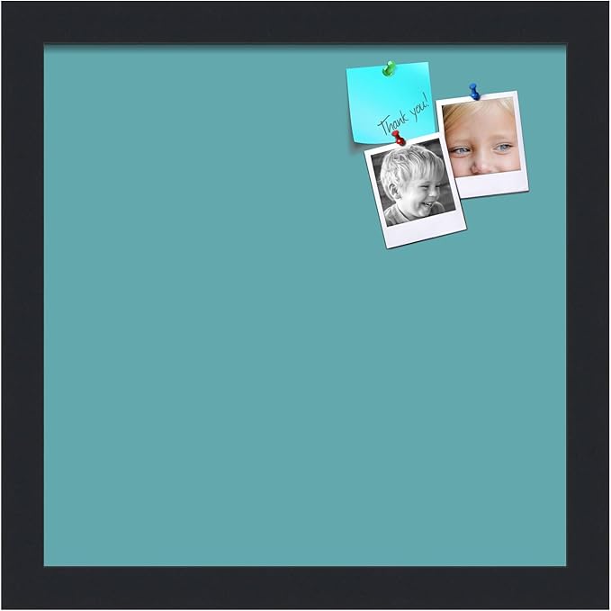 PinPix 12x12 Inch Cork Bulletin Board. This Decorative Framed Pin Board Comes with Aqua Pastel Design and a Satin Black Frame. Ideal for Home Office Decor or Message Board (PinPix-1806)-DeskLoop Office