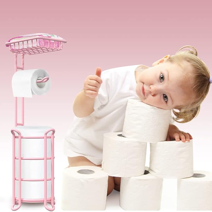 Pink Toilet Paper Holder Stand Tissue Holder - Image 2
