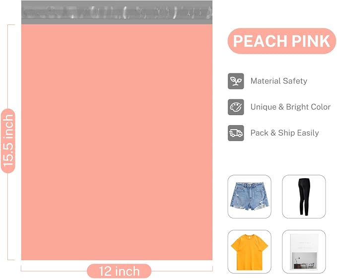 Metronic Poly Mailers 12x15.5 200 Pack Self-Seal Shipping Bags, Peach Pink | - Image 4