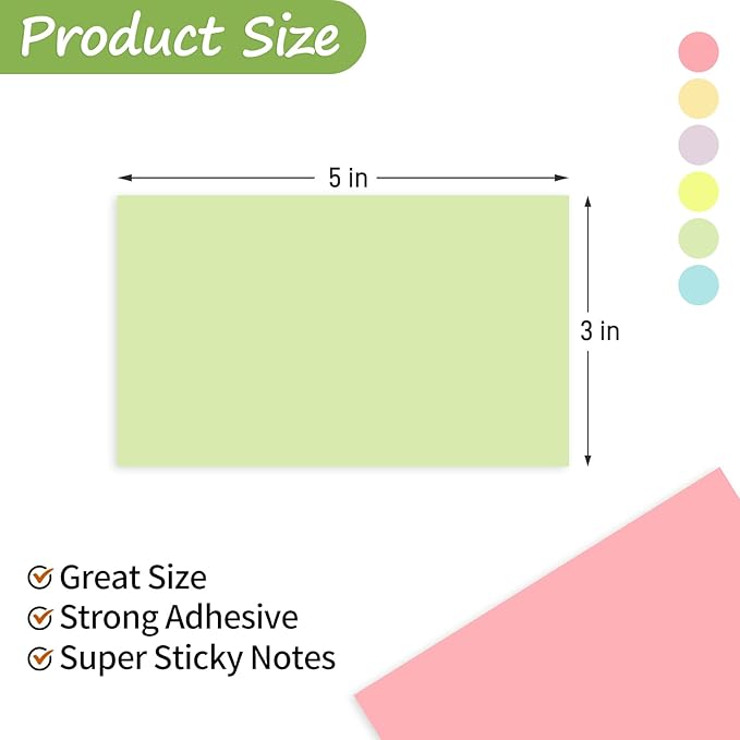 1920 Sheets 3x5 Inches Large Sticky Notes,Self-Stick Post Stickies Colorful Super Sticking Power Memo Pads for Teacher Supply,School and Office-DeskLoop Office