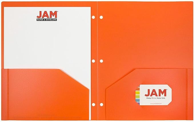 JAM PAPER Heavy Duty Plastic 3 Hole Punch Pocket Folders - Image 5