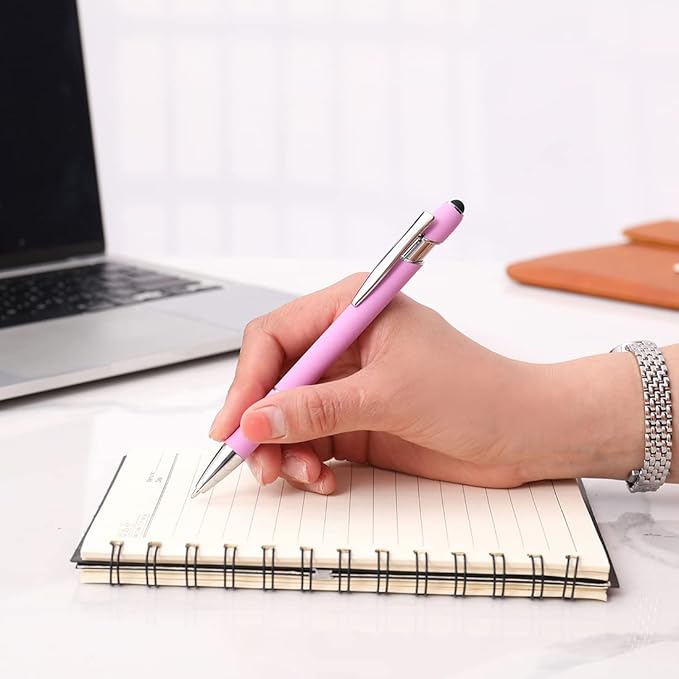 Ballpoint Pen with Stylus Tip, Soft Touch Click Metal Pen, 1.0mm Medium Point, Black Ink, 12 Count(Light Purple)-DeskLoop Office