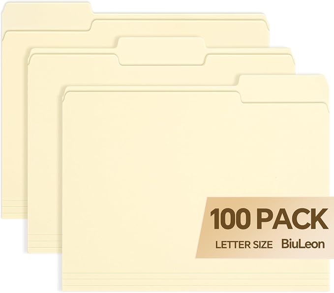 File Folders, 100 Pack Manilla Folders 8.5x11, 1/3 Cut Tabs Manila File Folders by Unknown